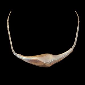 70s Silvertone Modernist Abstract Choker With Herringbone Chain